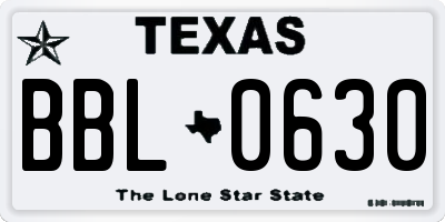 TX license plate BBL0630