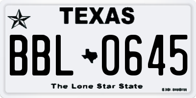 TX license plate BBL0645