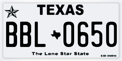 TX license plate BBL0650