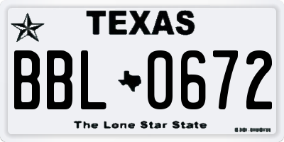 TX license plate BBL0672
