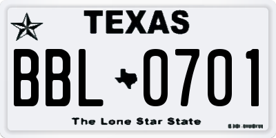 TX license plate BBL0701