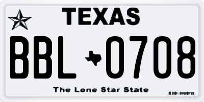 TX license plate BBL0708