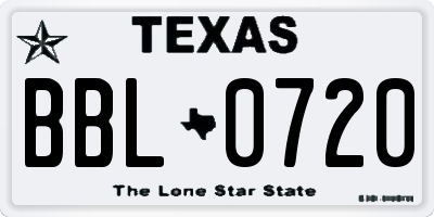 TX license plate BBL0720