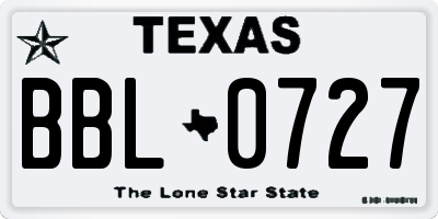 TX license plate BBL0727