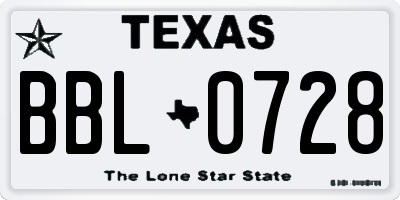 TX license plate BBL0728