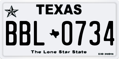TX license plate BBL0734
