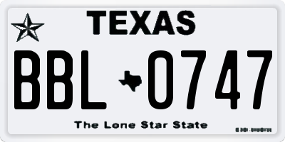 TX license plate BBL0747