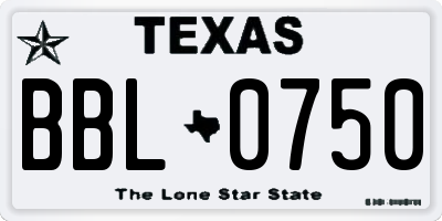 TX license plate BBL0750