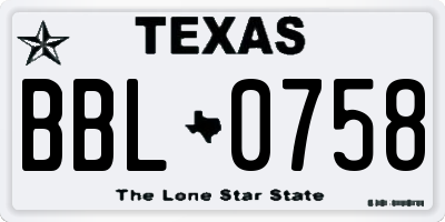 TX license plate BBL0758