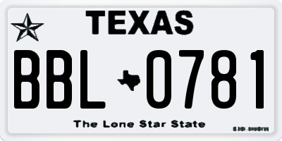 TX license plate BBL0781