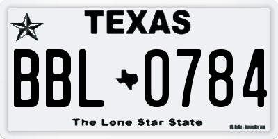 TX license plate BBL0784