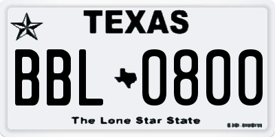 TX license plate BBL0800