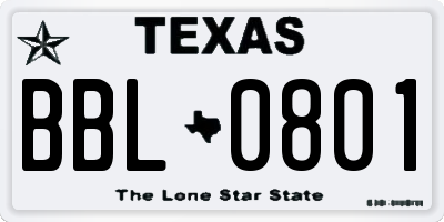 TX license plate BBL0801