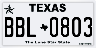TX license plate BBL0803