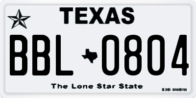 TX license plate BBL0804