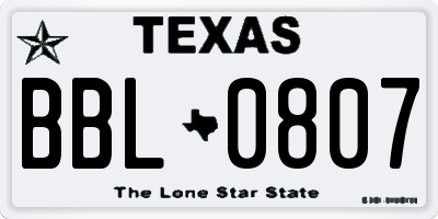 TX license plate BBL0807