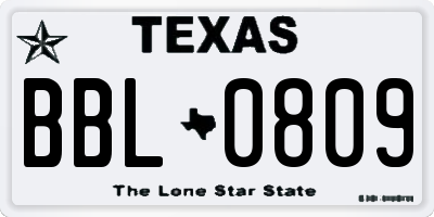 TX license plate BBL0809
