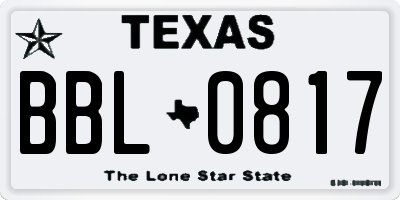 TX license plate BBL0817