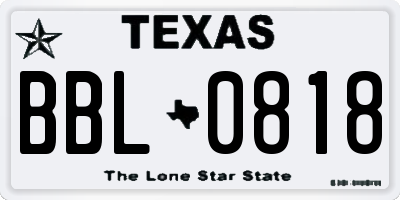 TX license plate BBL0818