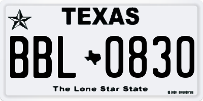 TX license plate BBL0830
