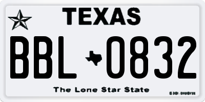 TX license plate BBL0832