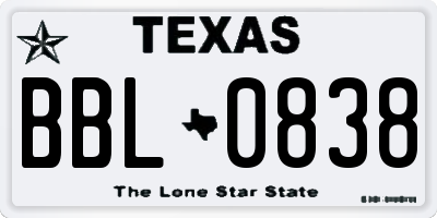 TX license plate BBL0838