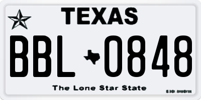 TX license plate BBL0848