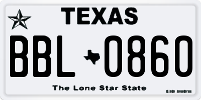 TX license plate BBL0860