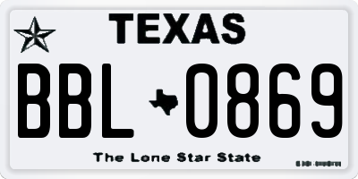 TX license plate BBL0869