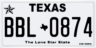 TX license plate BBL0874