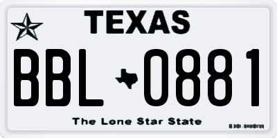 TX license plate BBL0881