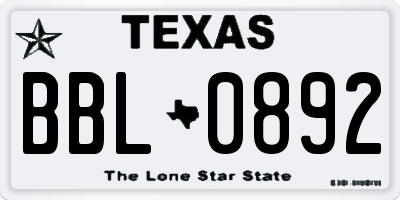 TX license plate BBL0892
