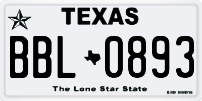 TX license plate BBL0893