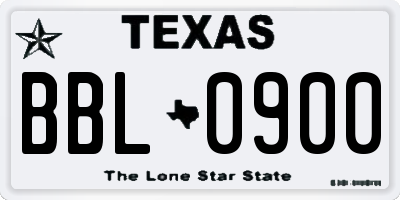 TX license plate BBL0900