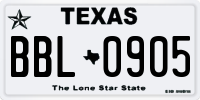 TX license plate BBL0905
