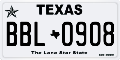 TX license plate BBL0908