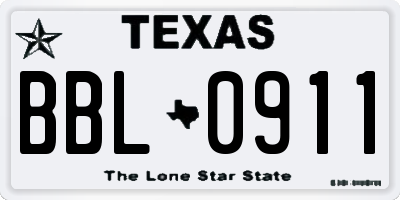 TX license plate BBL0911