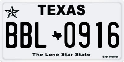 TX license plate BBL0916