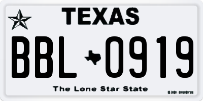 TX license plate BBL0919