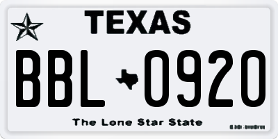 TX license plate BBL0920