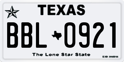 TX license plate BBL0921