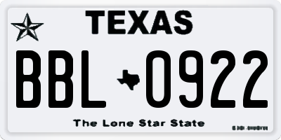 TX license plate BBL0922