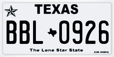 TX license plate BBL0926