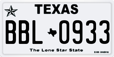 TX license plate BBL0933