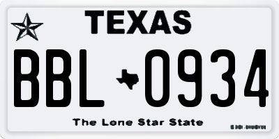 TX license plate BBL0934