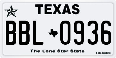 TX license plate BBL0936