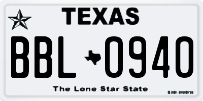 TX license plate BBL0940