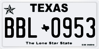 TX license plate BBL0953
