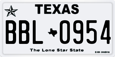 TX license plate BBL0954