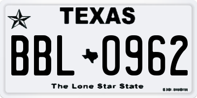 TX license plate BBL0962